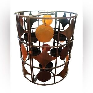 Fall Harvest 6 Votive Candle Holder Bronze Copper Metal Cylindar  Decor 8”WX9”H